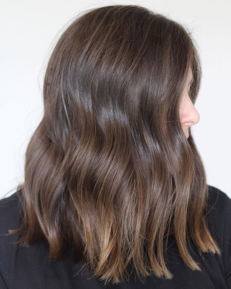18. Glossy Espresso Waves with Subtle Caramel Ends