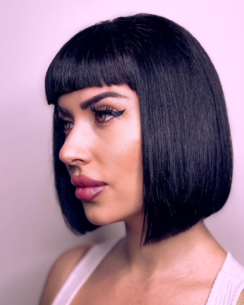 8. Glossy Jet-Black French Bob