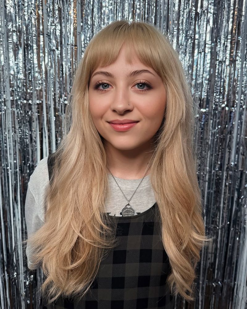 23. Golden Blonde Shag with Micro Bangs