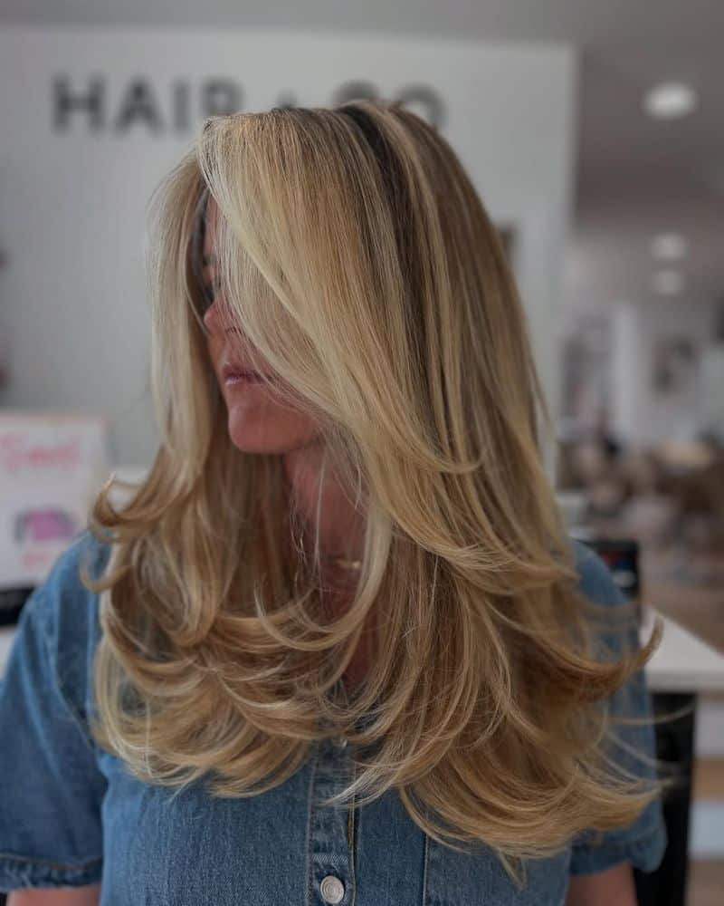 28. Golden Honey Blowout with Sweeping Layers