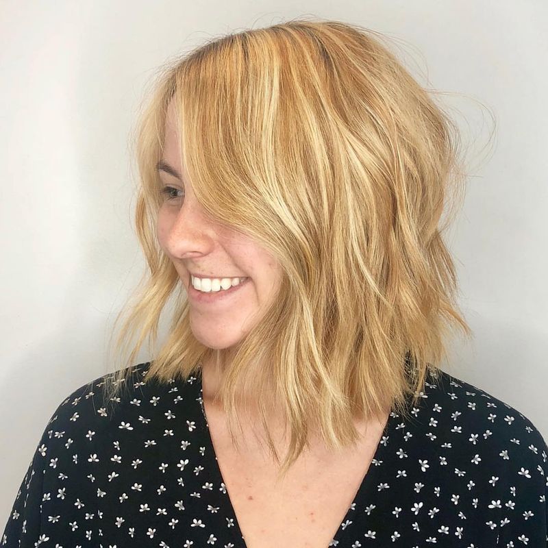 24. Golden Honey Lob with Hidden Shag Layers