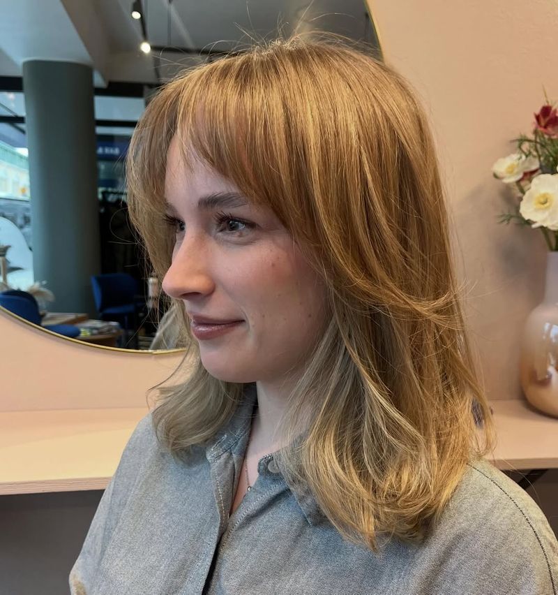 47. Golden Honey Lob with Soft Bangs