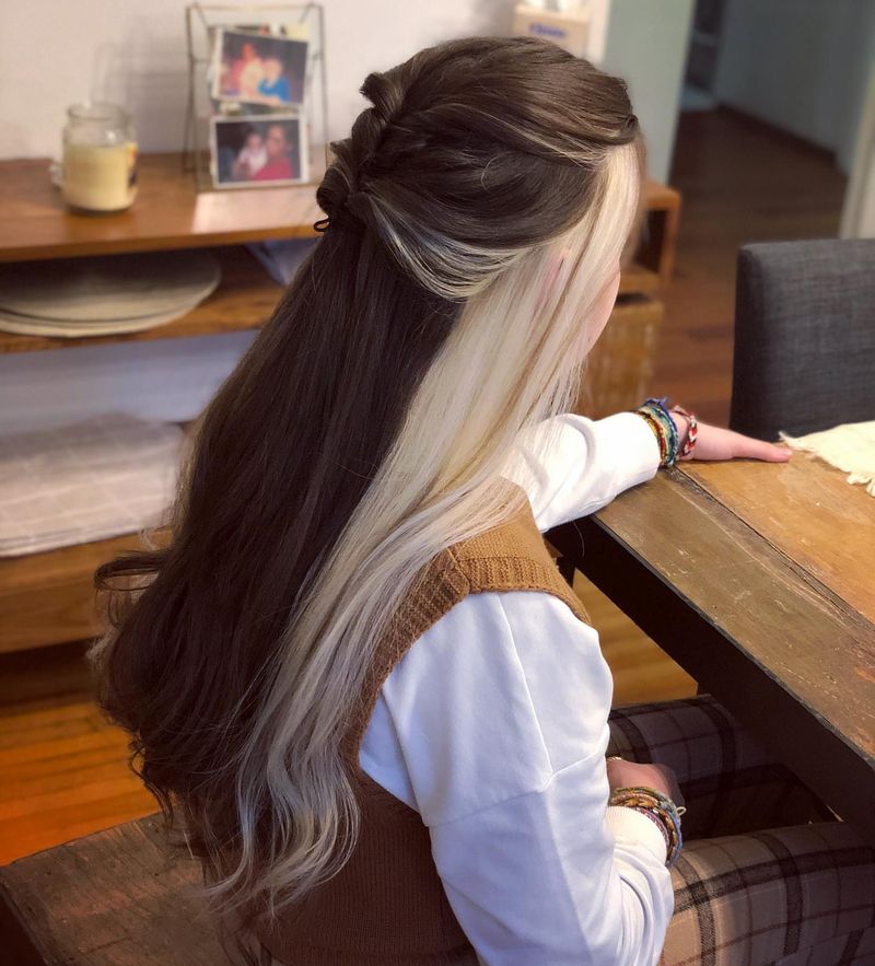 23. Half-Up Blonde Underlayer with Deep Brown Hair