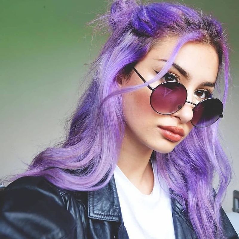 17. Half-Up Space Buns with Lilac Waves
