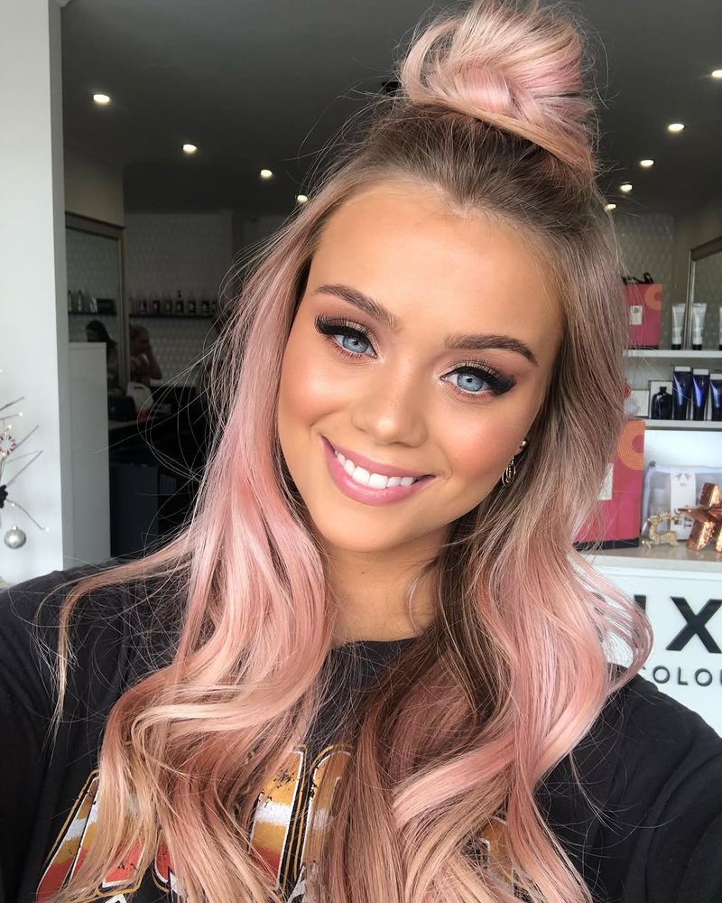 19. Half-Up Top Knot with Dusty Rose Waves