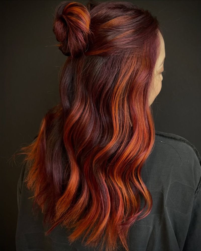 13. Half-Up Top Knot with Fiery Copper Highlights