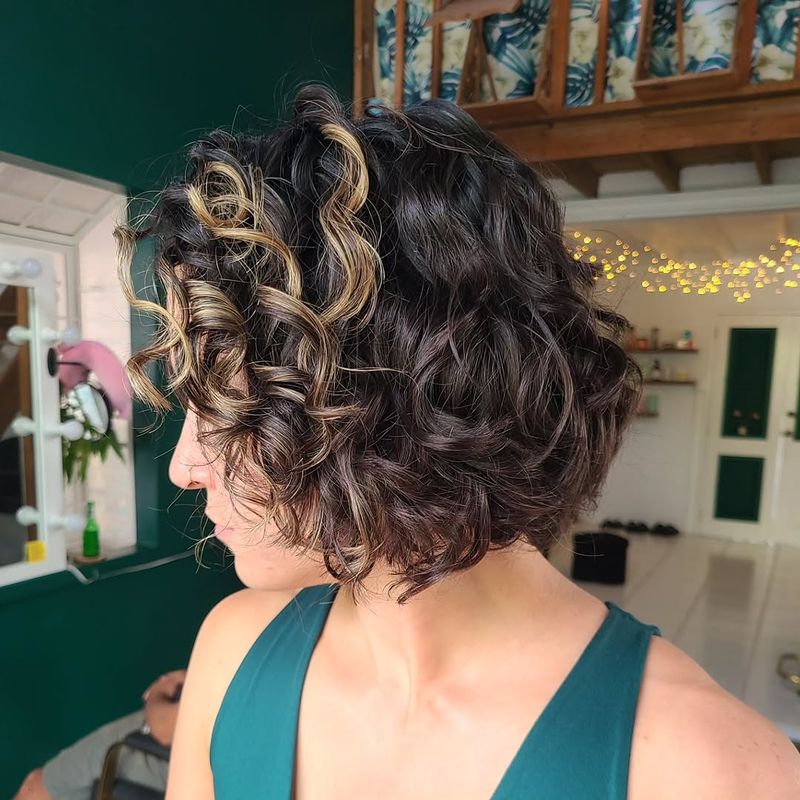 59. Highlighted Tousled Bob with Soft Ringlets