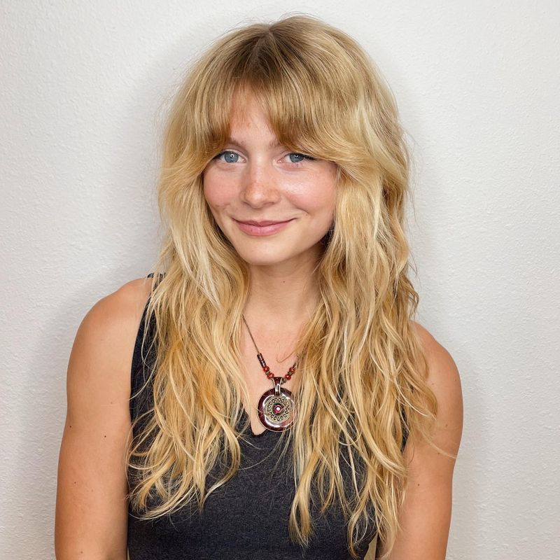 28. Honey Blonde Shag with Heavy Fringe