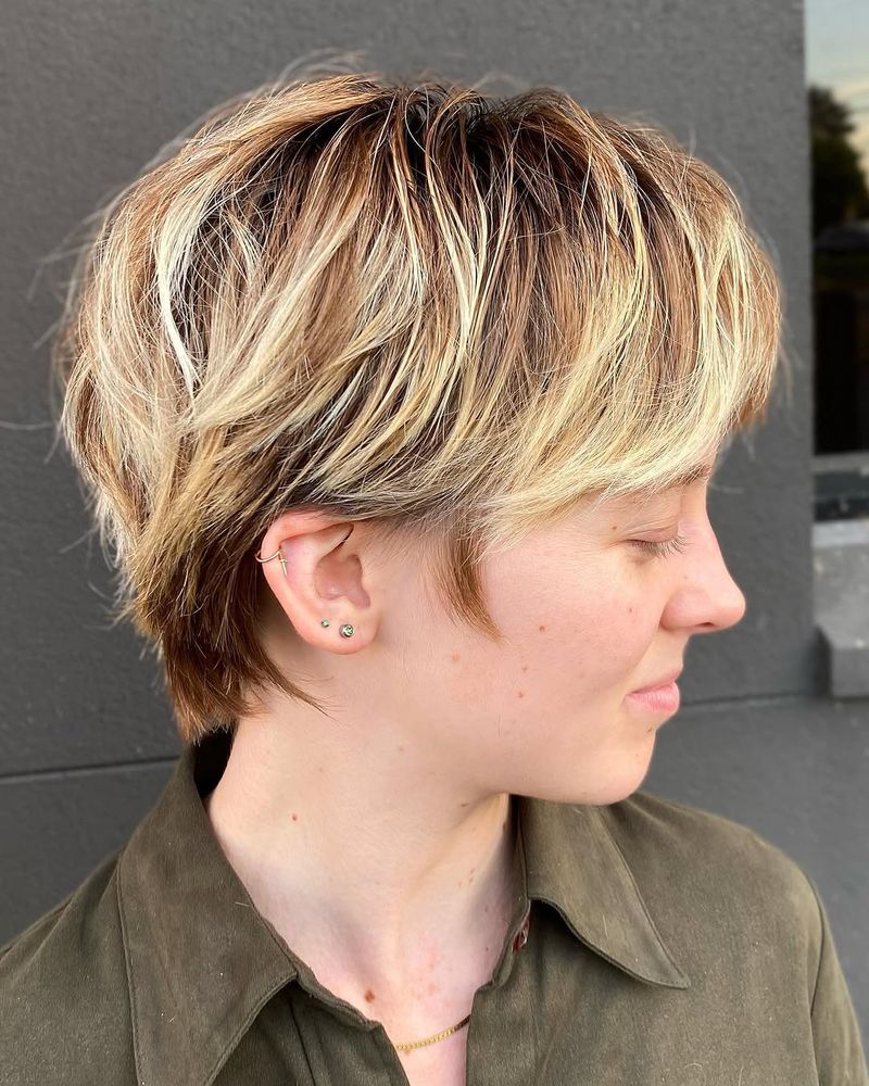 63. Honey Blonde Shaggy Pixie