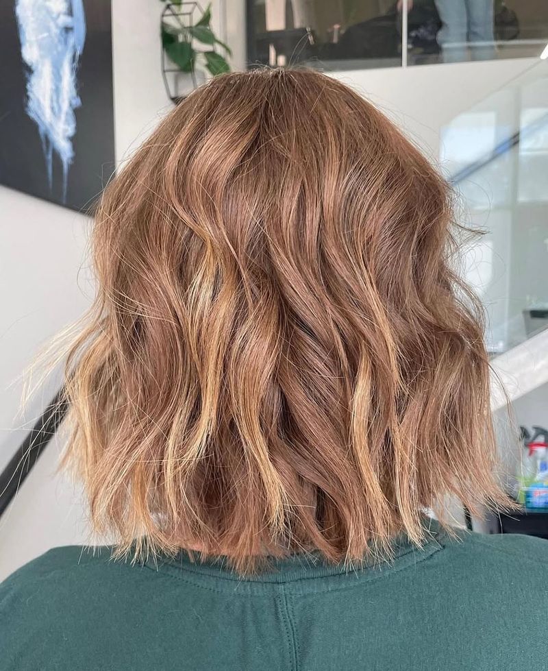 39. Honey Brown Waves with Blunt Ends