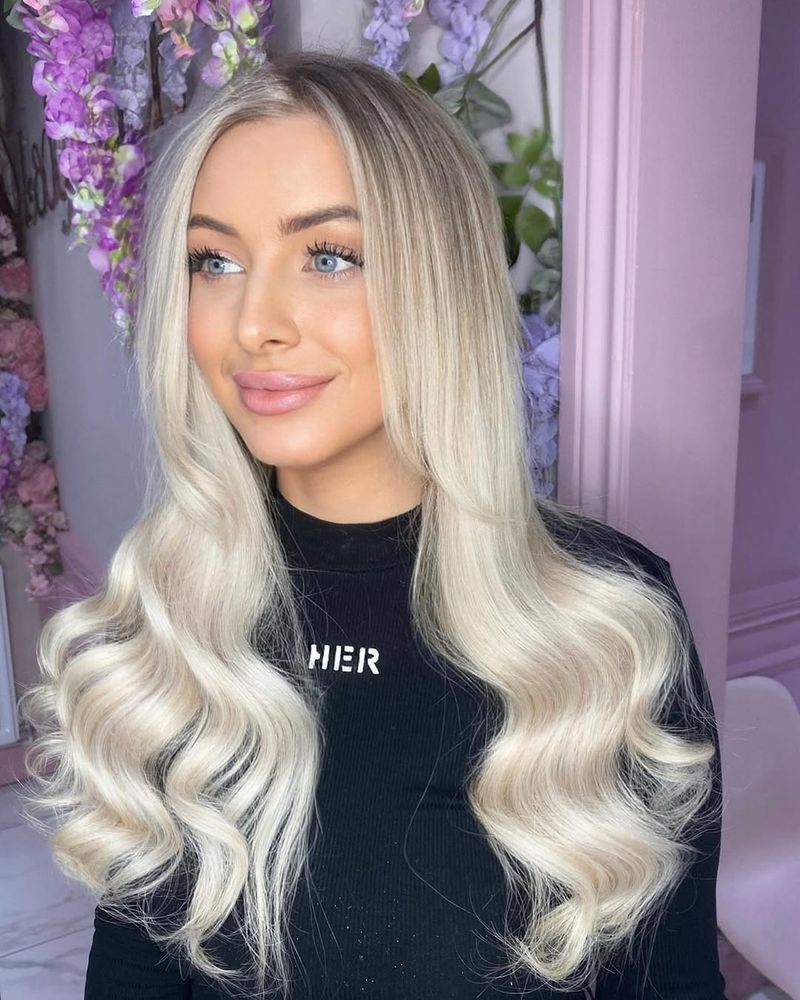 25. Ice Blonde Waves with Shadow Root