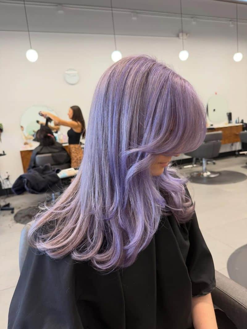 45. Icy Lilac Blowout with Curtain Bangs