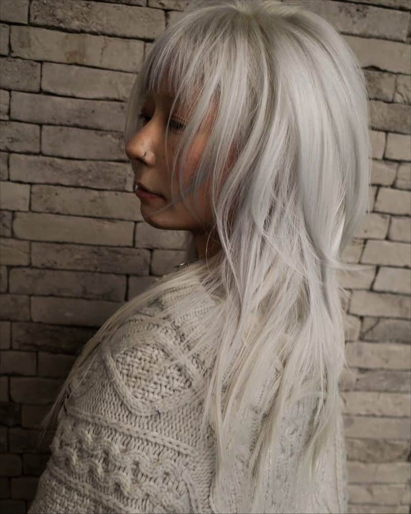 48. Icy Platinum Long Wolf Cut