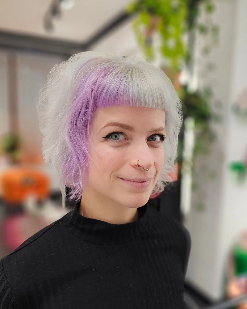 62. Icy Platinum and Pastel Purple Micro-Bangs