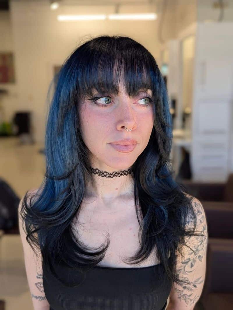 33. Ink Blue Shag with Full Bangs