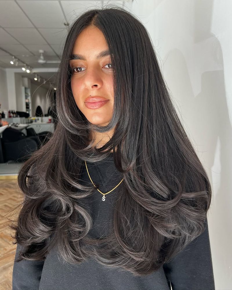 26. Jet Black Cascading Blowout Layers