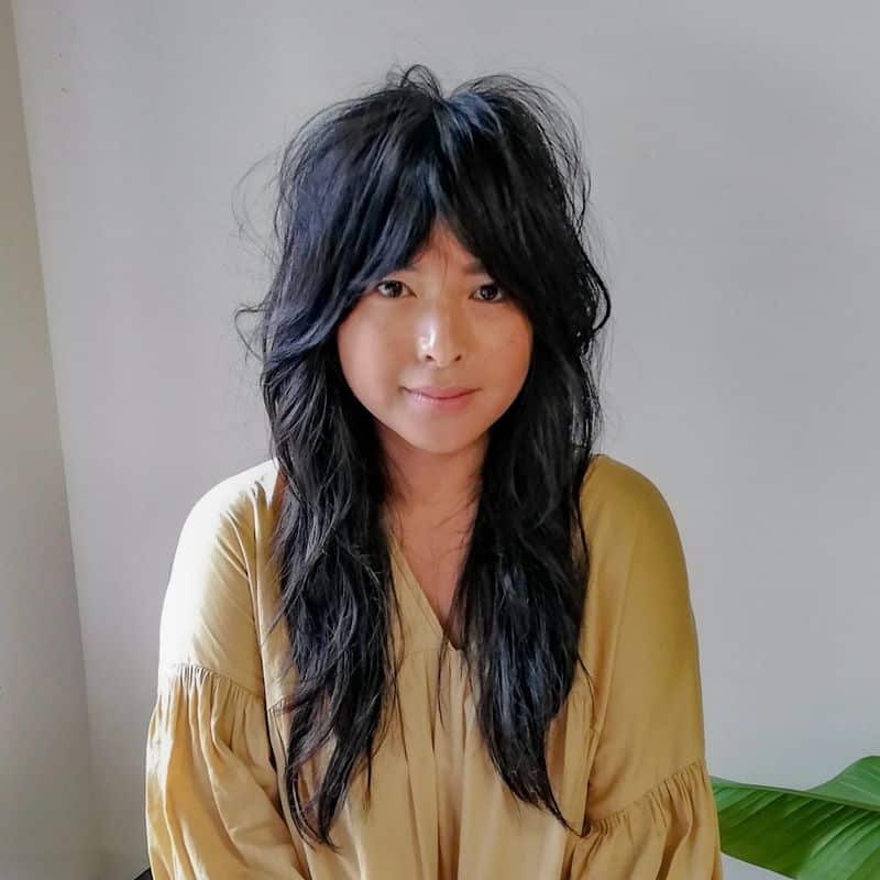 29. Jet-Black Long Shag with Heavy Crown Layers