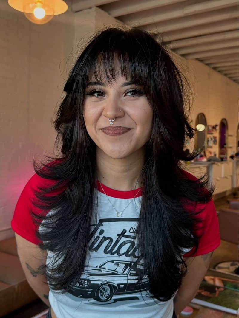27. Jet Black Shag with Wispy Fringe