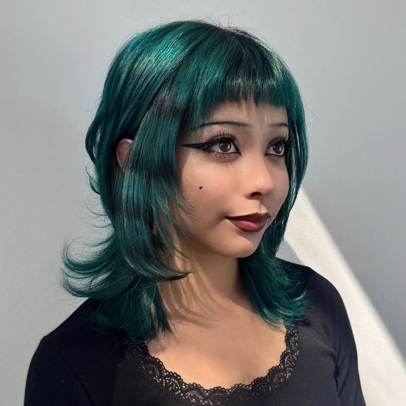 11. Jewel-Tone Teal Shag with Piecey Micro Fringe