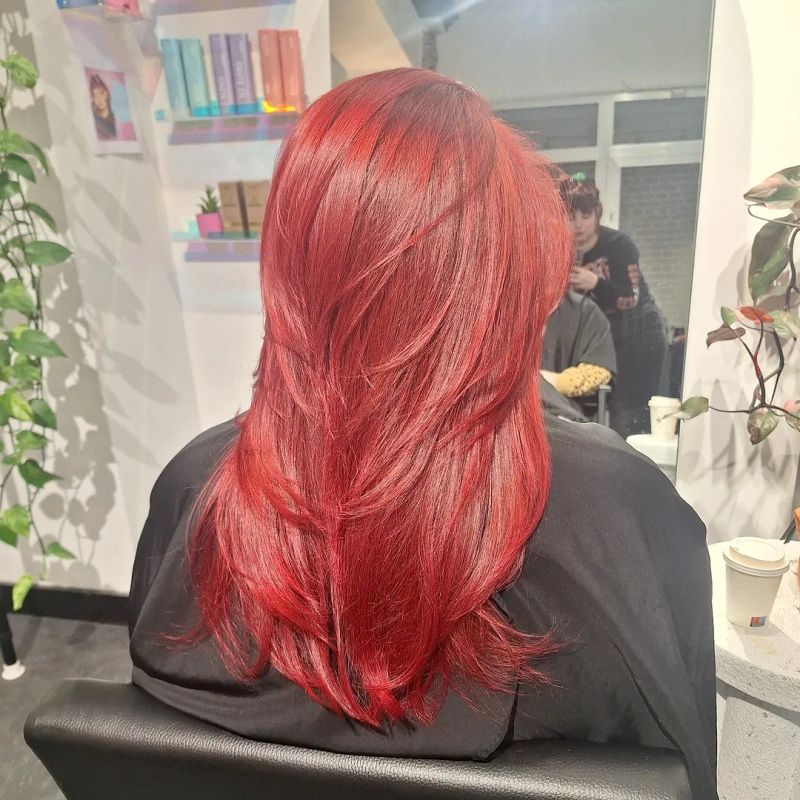 27. Layered Bright Cherry Red Blowout