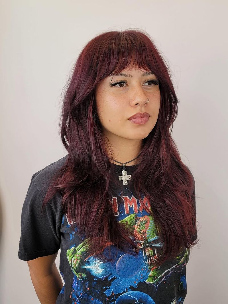 37. Layered Burgundy Shag with Fringe