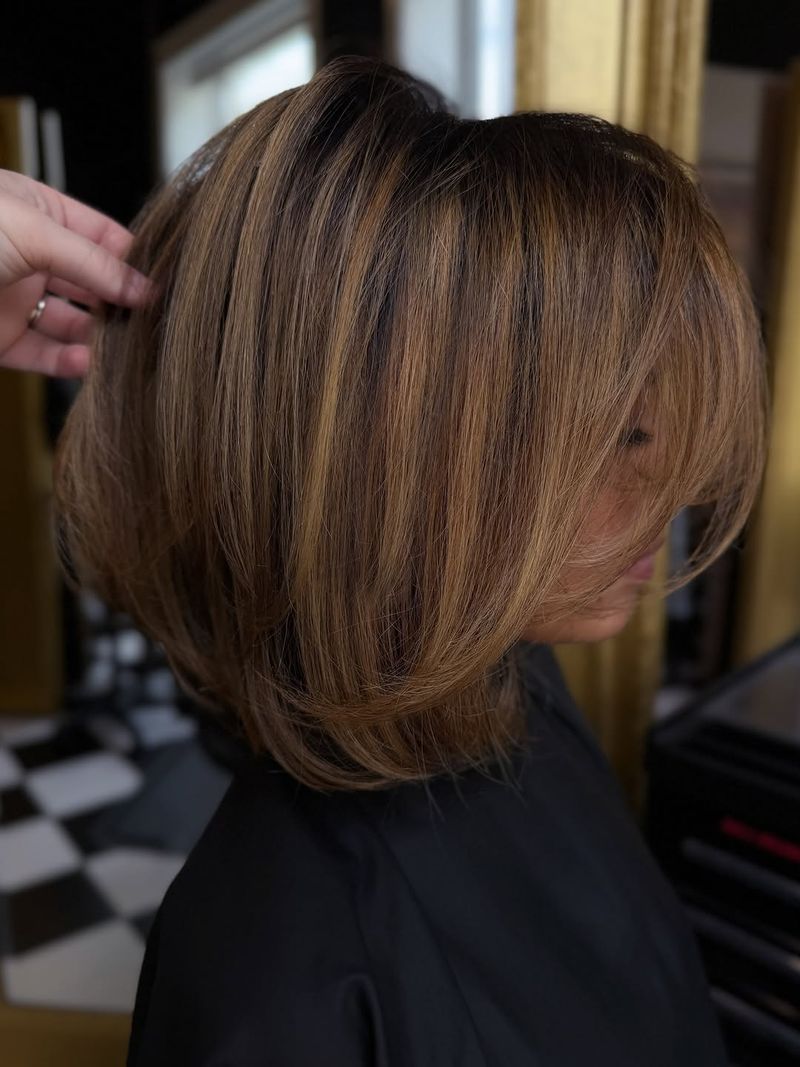 12. Layered Caramel Highlighted Bob