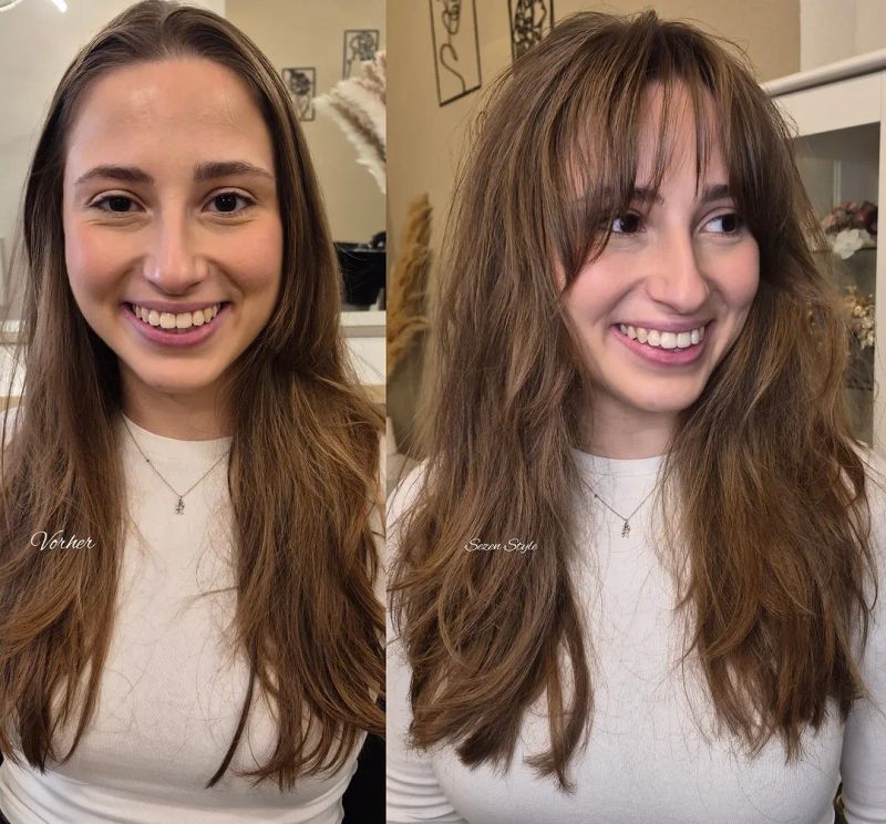 10. Layered Chestnut Shag with Soft Fringe