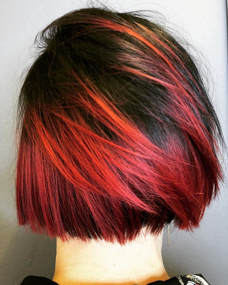 27. Layered Red and Black Stacked Bob