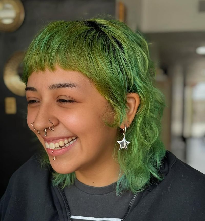 28. Lime Green Shag with Micro Bangs