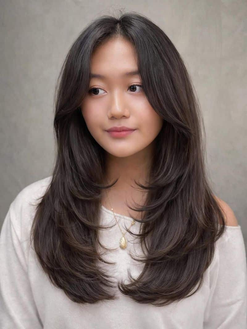 8. Long Chestnut Layers with Curled Ends