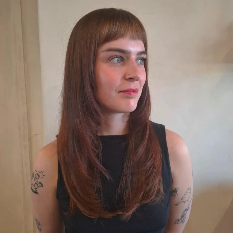 22. Long Chestnut Layers with Micro Fringe