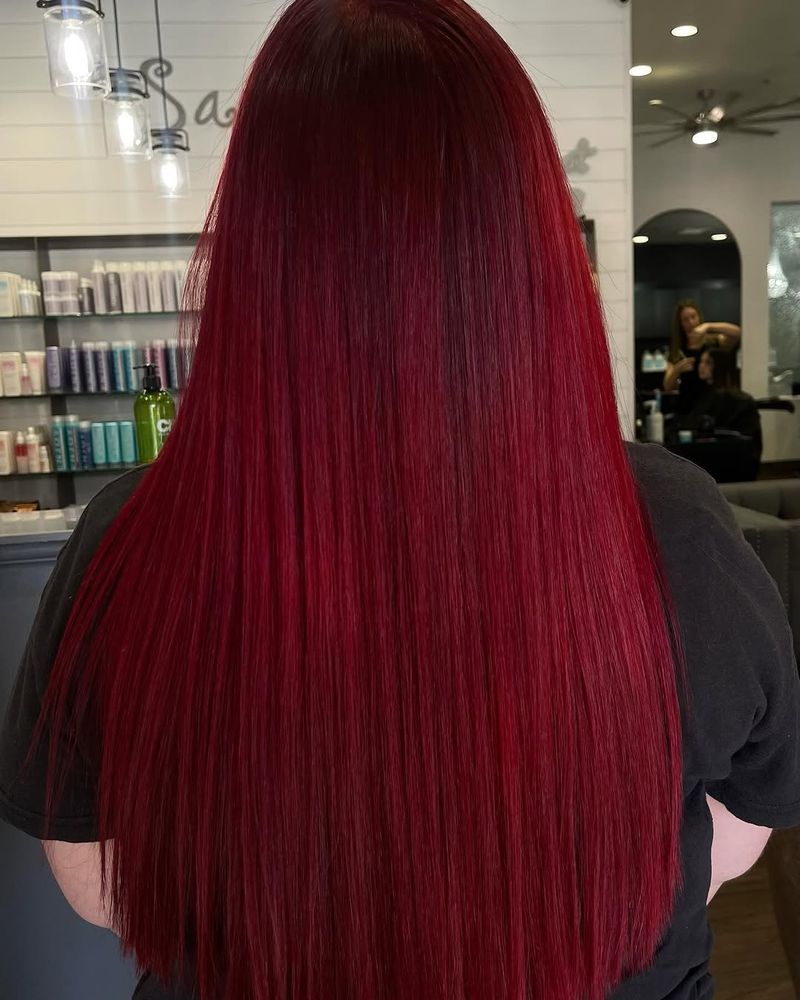 26. Long Glossy Cherry Red Straight Hair