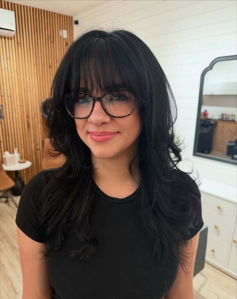 11. Long Jet-Black Shag with Wispy Fringe