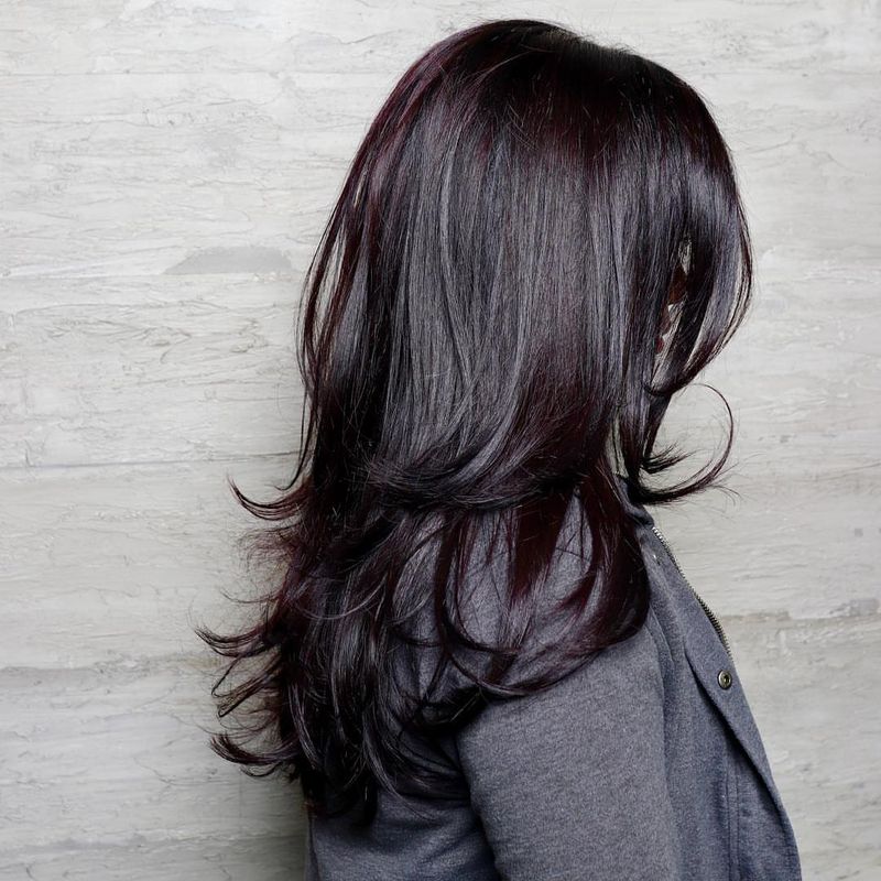 20. Long Layered Black Cherry Blowout