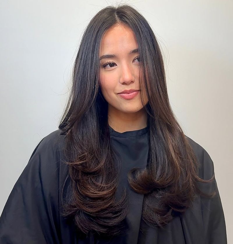 48. Long Layered Blowout with Curled Ends