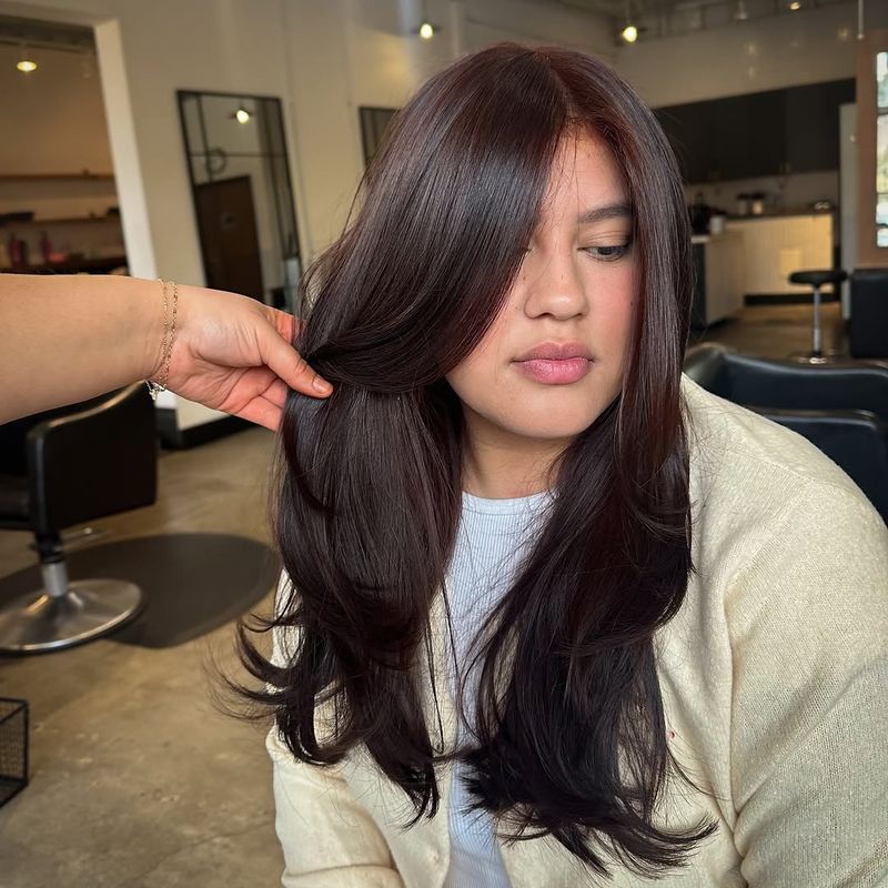 23. Long Layered Chestnut with Face-Framing Blowout