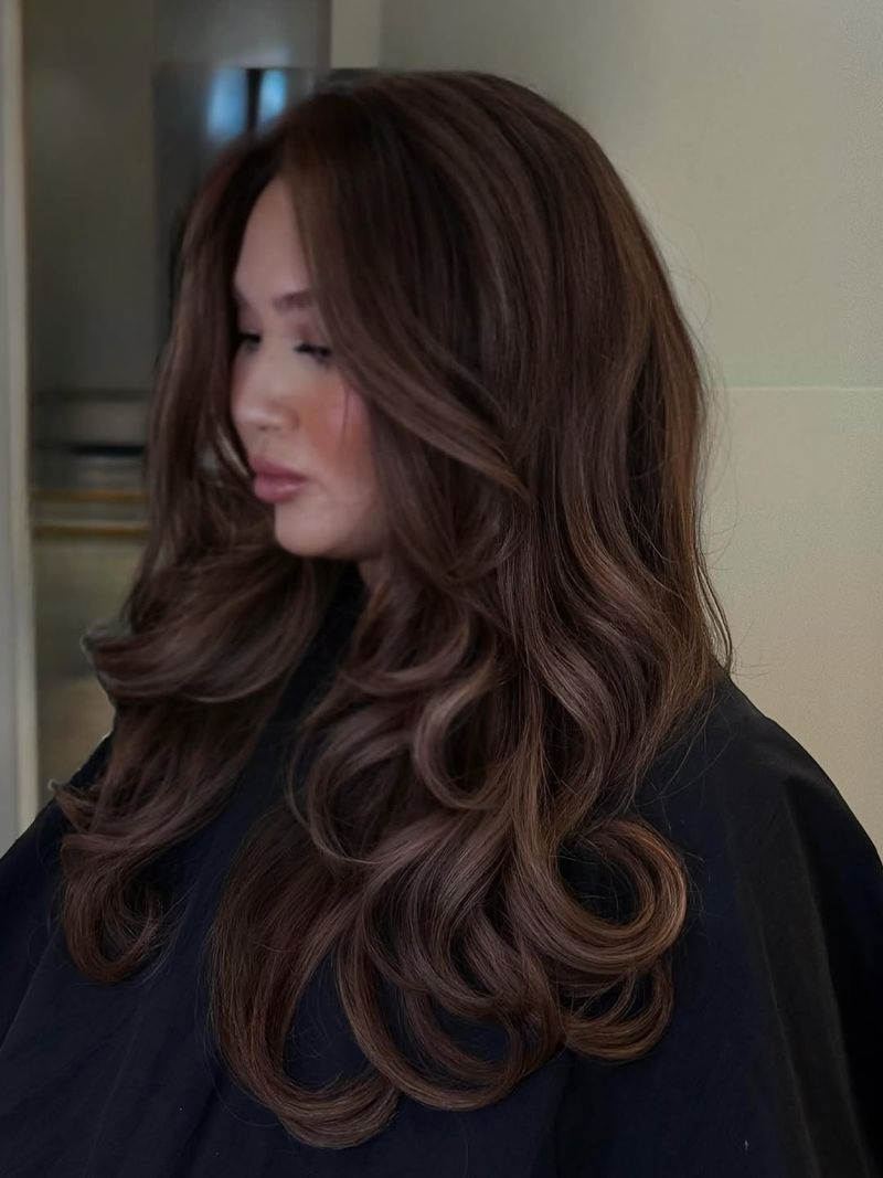 34. Long Layers with Caramel Ribbon Highlights