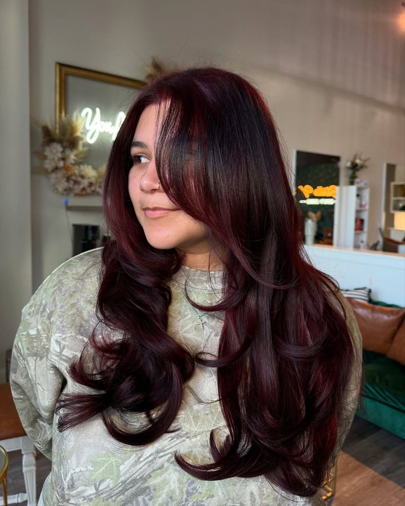 26. Long Layers with Deep Maroon Tones