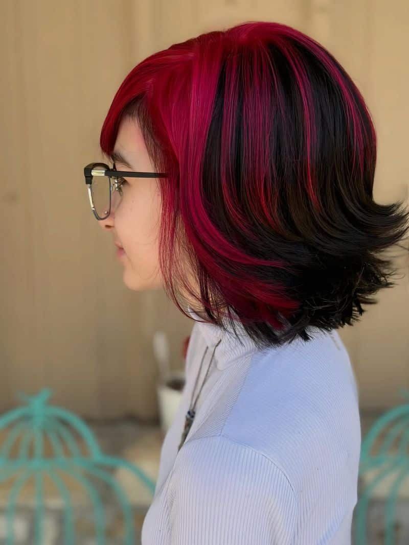 23. Magenta and Black Split-Tone Bob