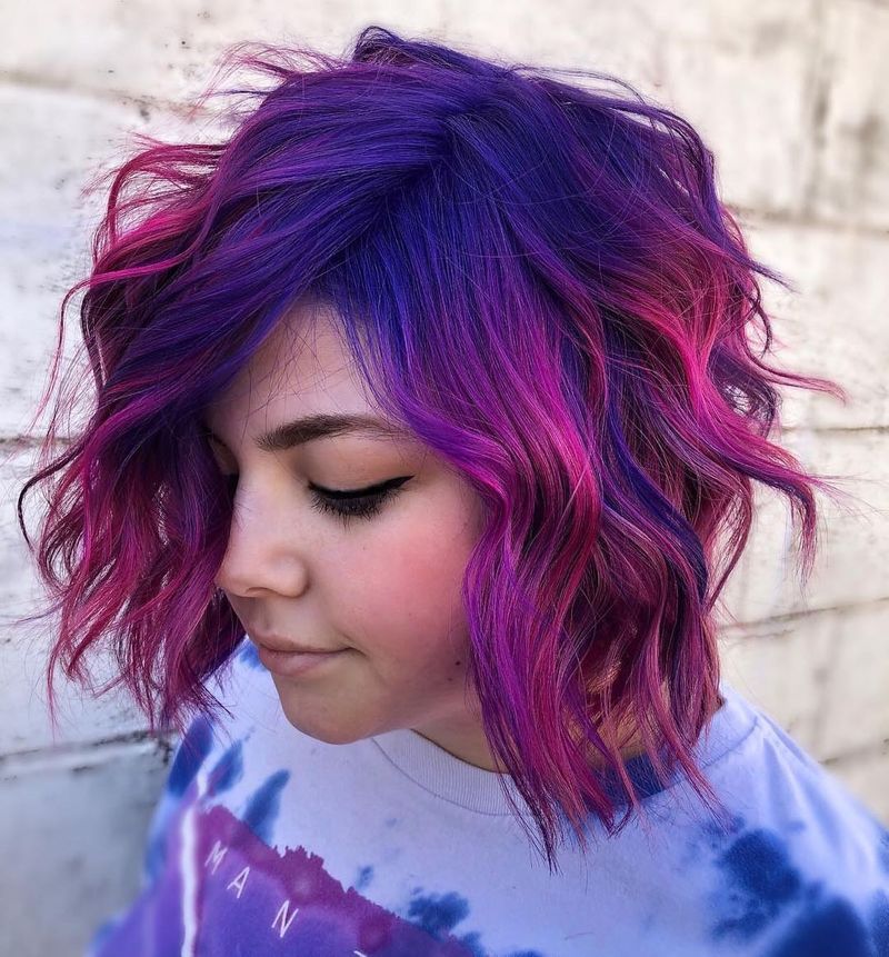49. Magenta and Violet Wavy Bob