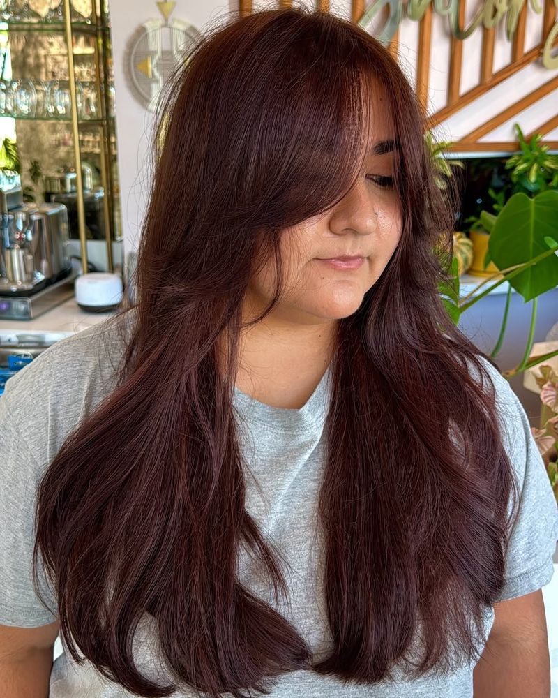 15. Mahogany Layers with Side Bangs