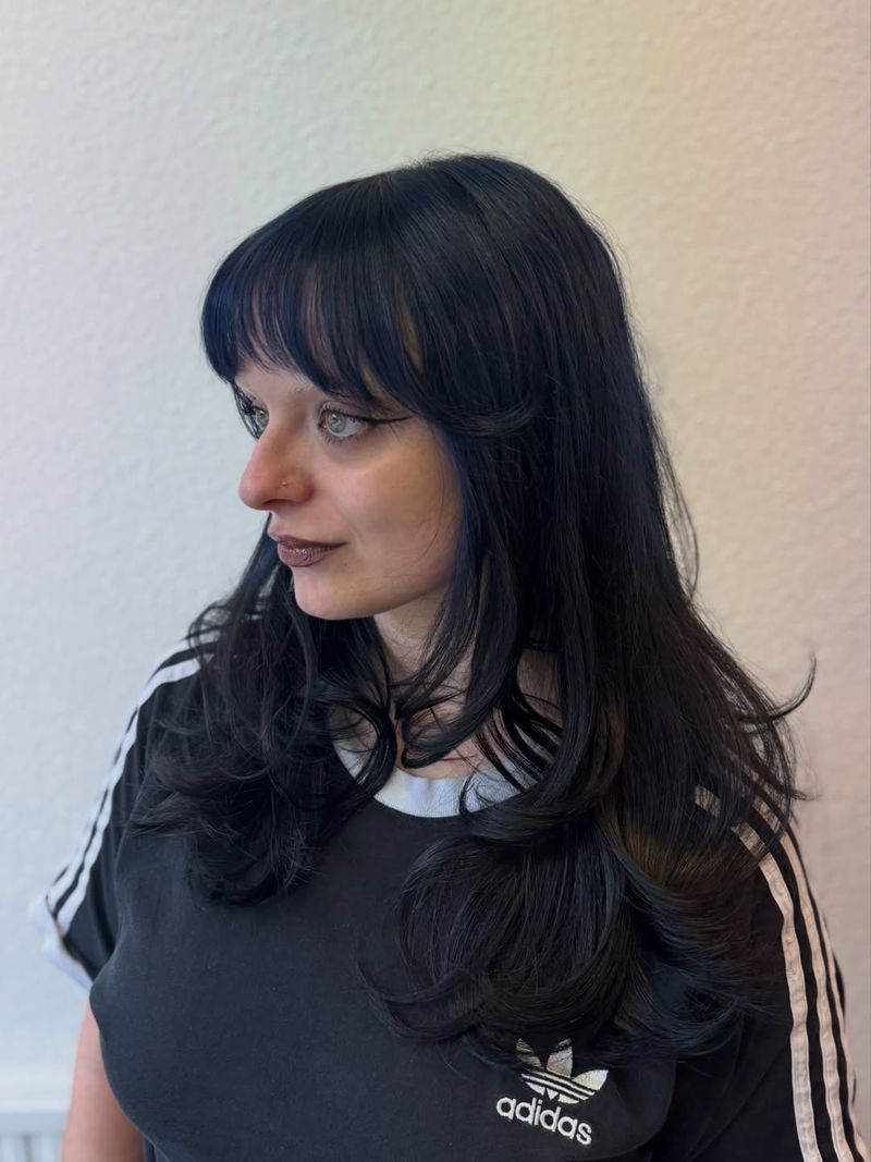 31. Midnight Blue Feathered Layers with Bangs