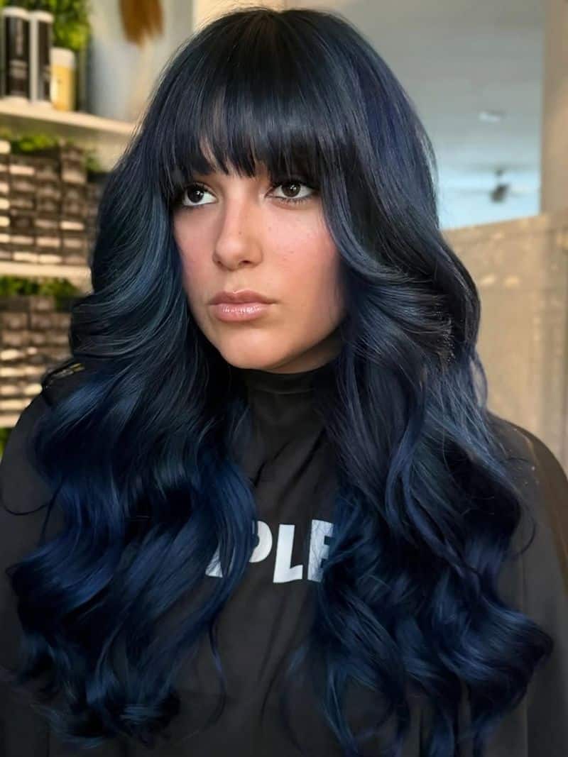 14. Midnight Blue Waves with Full Bangs