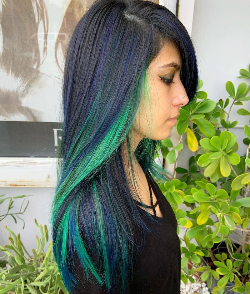 17. Midnight Blue and Electric Green Peekaboo Highlights