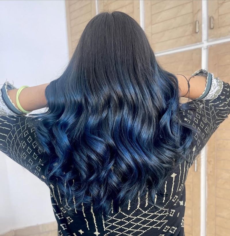 19. Midnight Blue to Indigo Ombre Curls