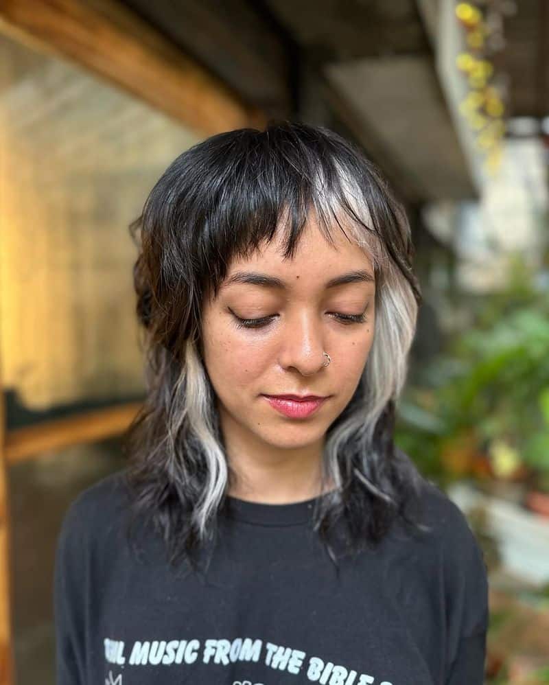 8. Money-Piece Highlights with Choppy Fringe