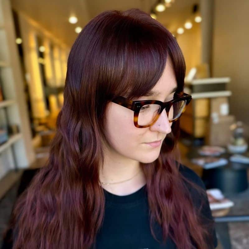 9. Mulberry Waves with Soft Curtain Bangs