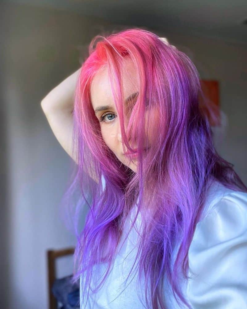 7. Neon Magenta Roots to Soft Lilac Ends