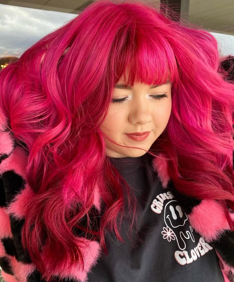 22. Neon Magenta Waves with Straight Bangs