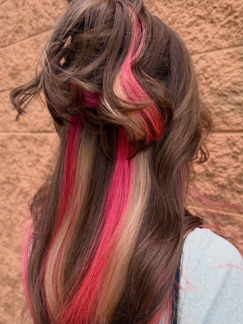 7. Neon Magenta and Ash Brown Half-Up
